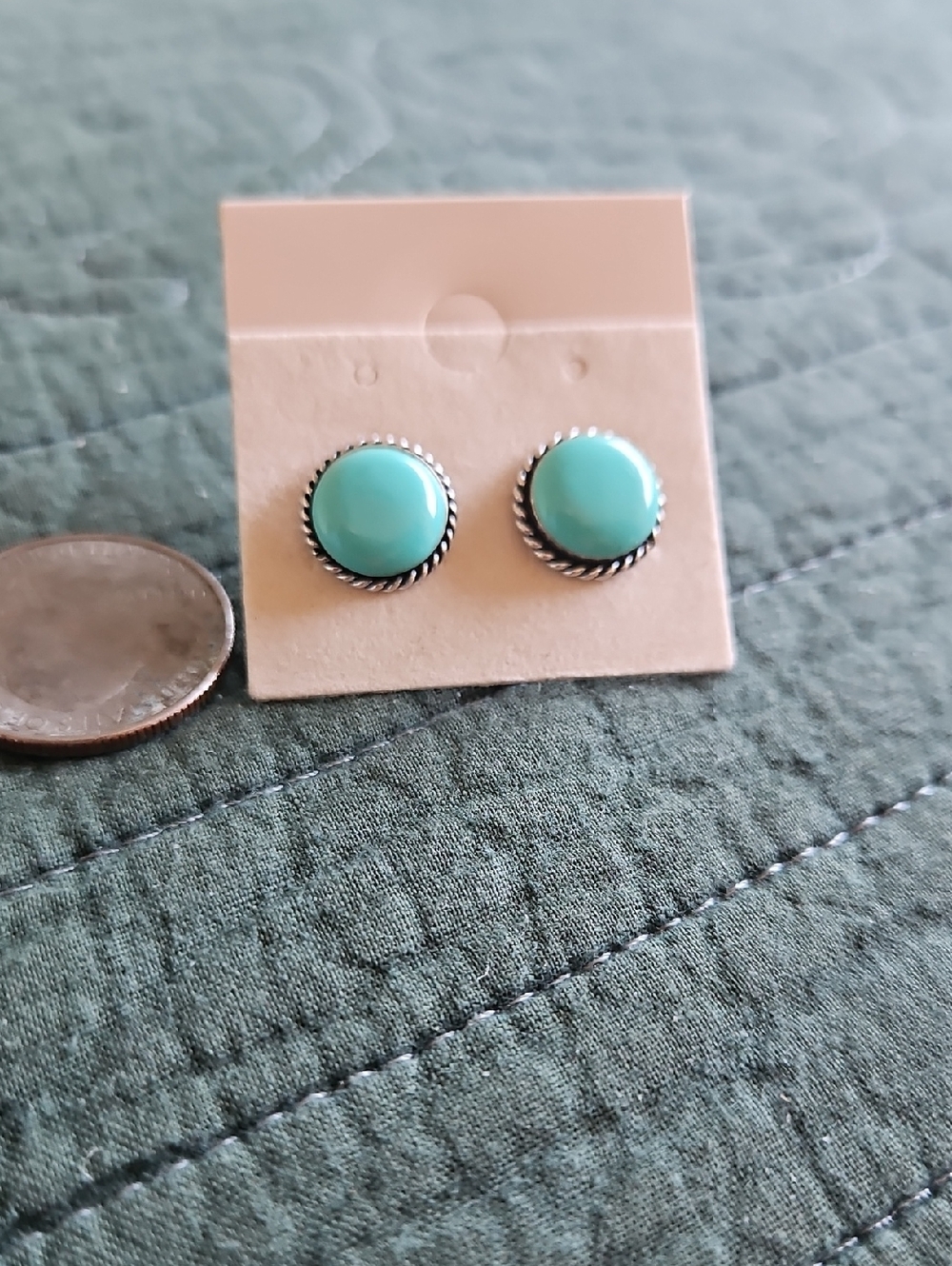 Turquoise Stud Earrings with Silver Rope Edge